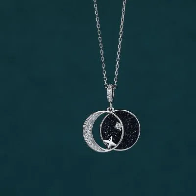 S925 sterling silver star moon necklace with cross chain, 51-80cm perimeter, yellow or white gold colour