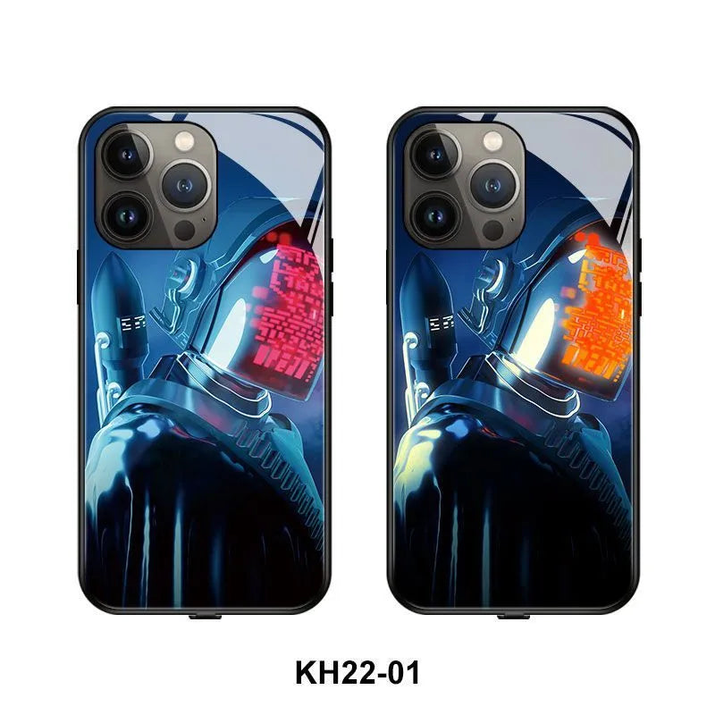 Glow in the dark luminous iPhone case with TPU and tempered glass construction for device protection