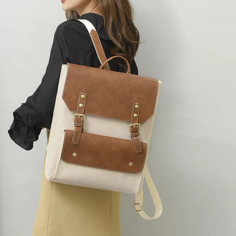 Korean style retro simple backpack in soft PU material showing ventilation features