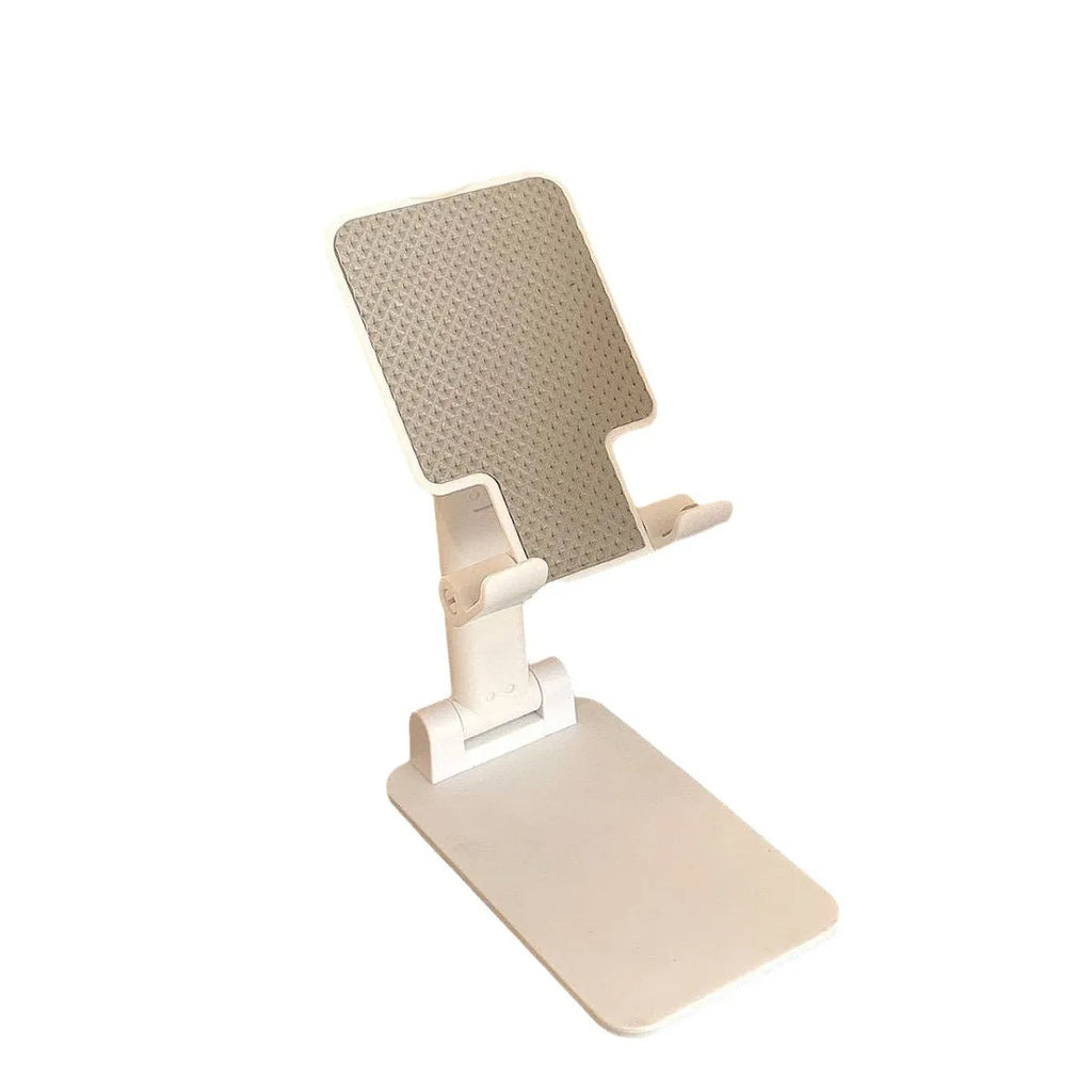 Folding universal plastic mobile phone stand in pearl white, deep black, mint green, and girl pink