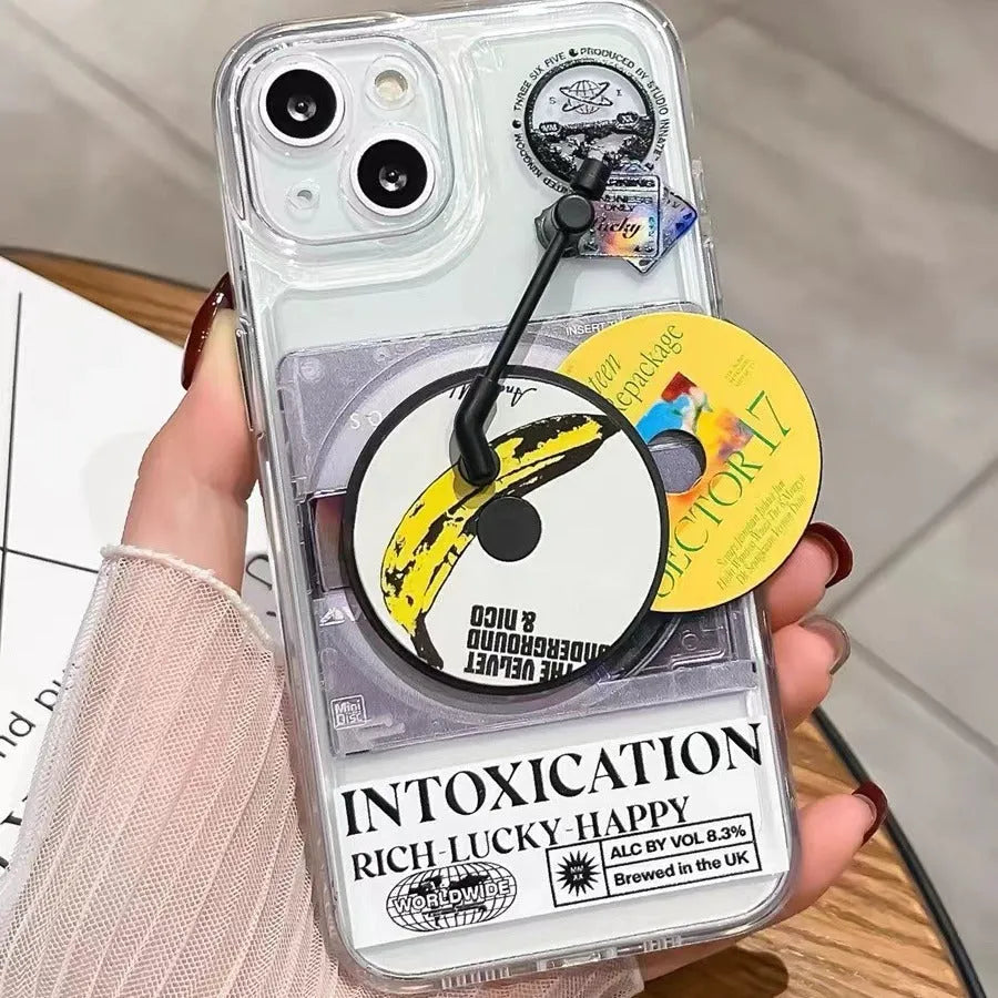 Fashion vinyl record phone case for iPhone with two retro vinyl records and TPU shockproof design