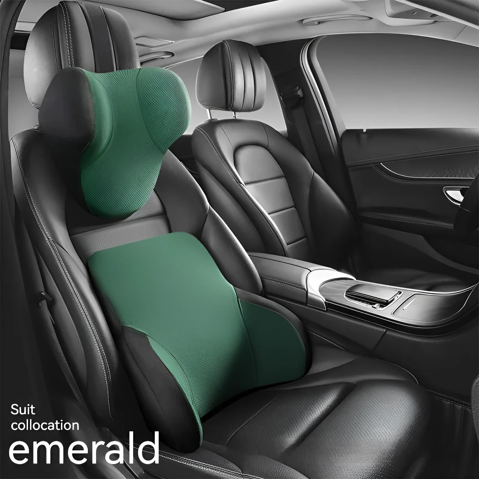 Memory foam car headrest pillow and matching lumbar support pillow with knitted fabric.