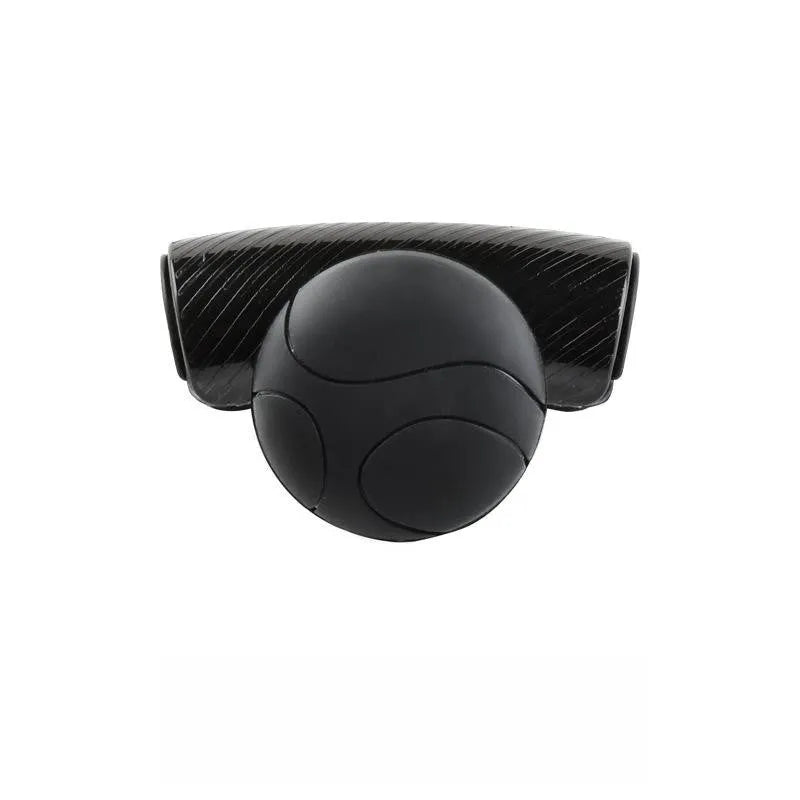 Black and blue silicone steering wheel assist ball for single-handed driving on a car steering wheel.