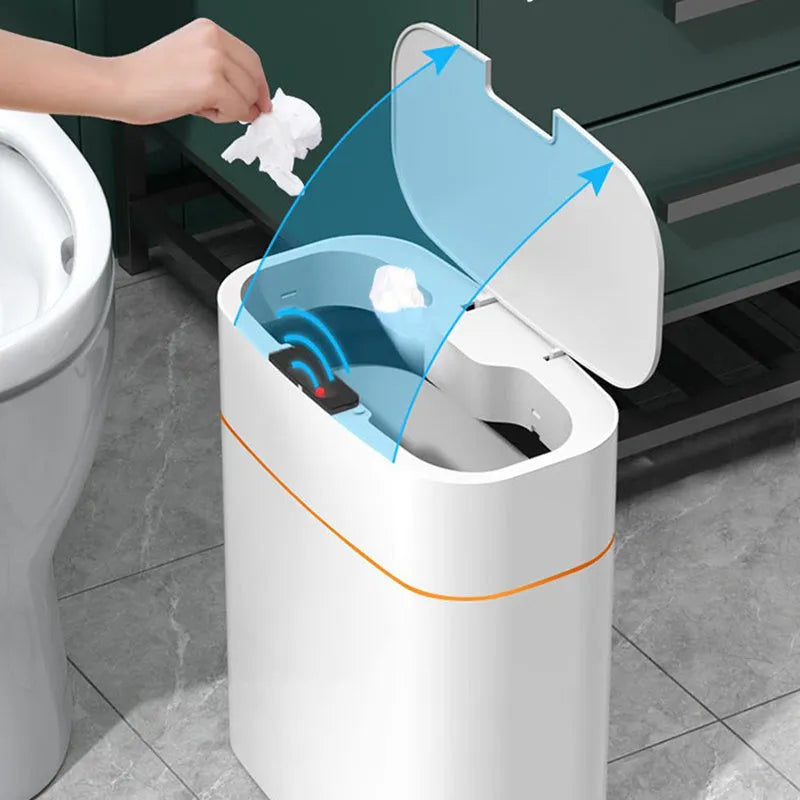 smart trash can with lid induction automatic dustbin in white