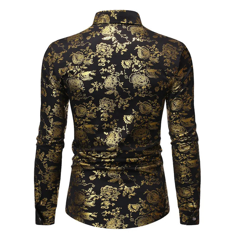 Men's casual shirt with metal bronzing digital print in cardigan style showing colour options