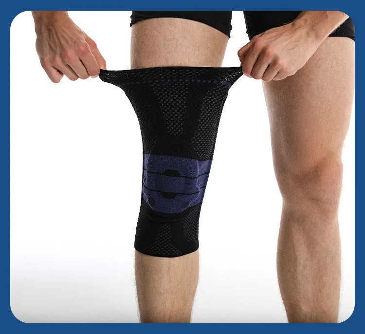 Sports knee pads in black and blue or grey and blue colours for basketball and running protection