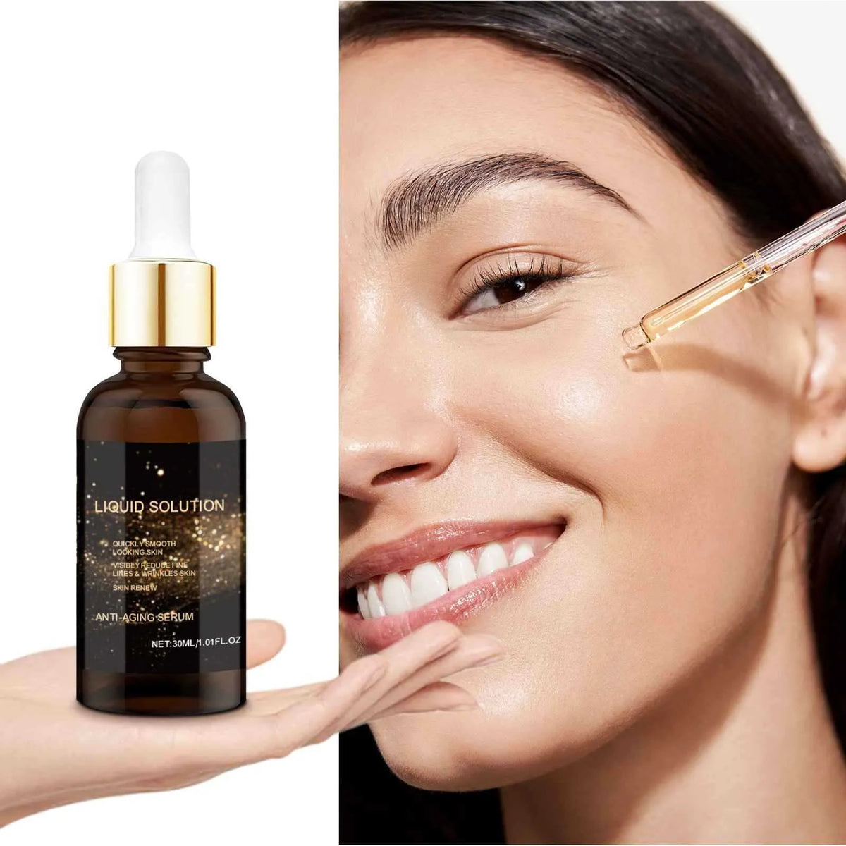 30ml bottle of hyaluronic acid facial moisturising care solution, 9cm tall.