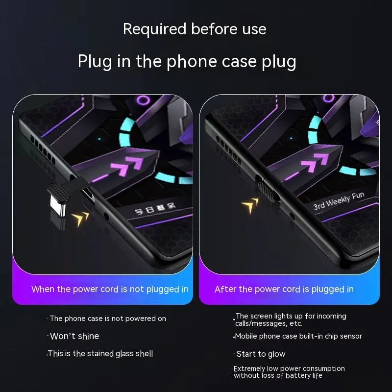 Apple iPhone phone case with light-emitting mech design, anti-fingerprint glass, and cartoon mech style.