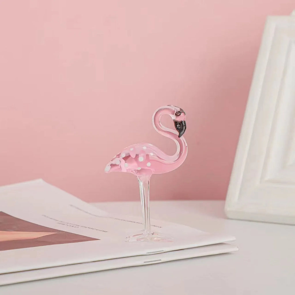 Pink crystal flamingo decorative on table with modern simple style for home decoration
