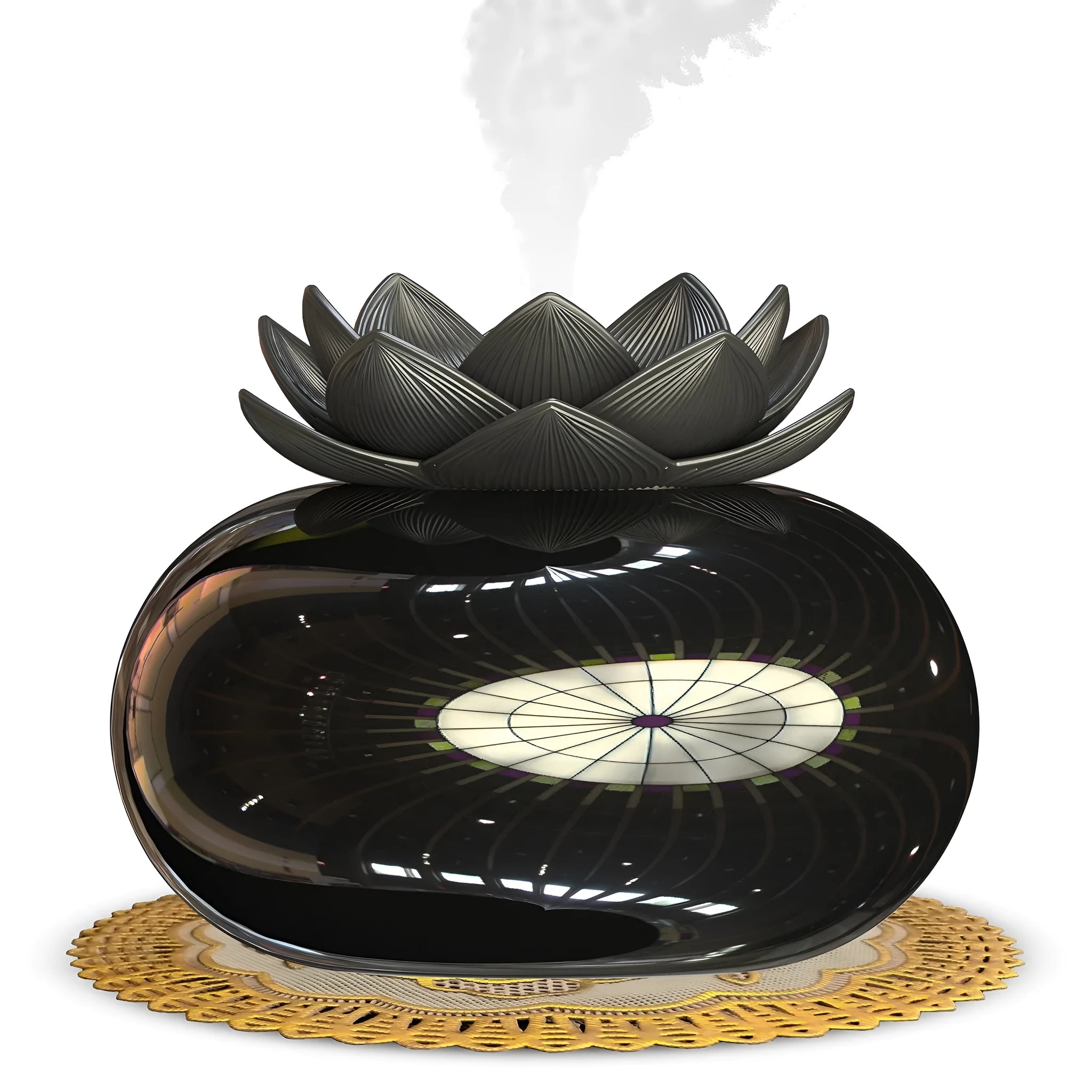 Pure black Lotus ultrasonic aromatherapy humidifier with USB connection and round design