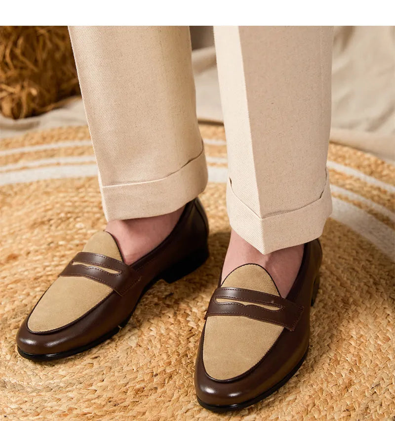 Coffee grey suede leather loafers with rubber sole and British style design