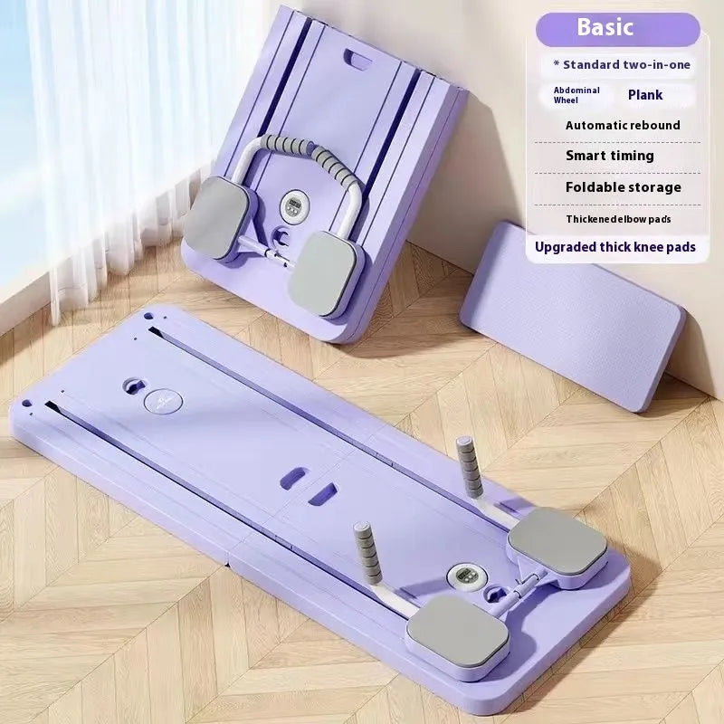 Purple PP plastic fitness board with automatic rebound abdominal wheel for home workouts