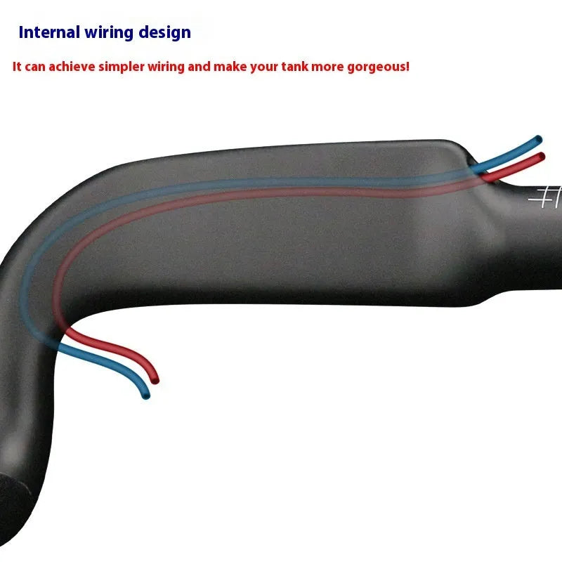 Carbon fibre road bicycle handlebar showing black double line pattern and 31.8mm clamp section.