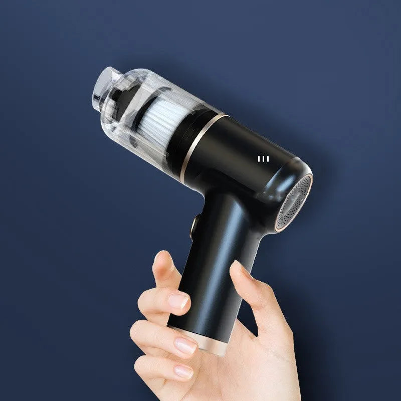 Black wireless car vacuum cleaner with 4500PA suction and multiple nozzle attachments for home and vehicle cleaning
