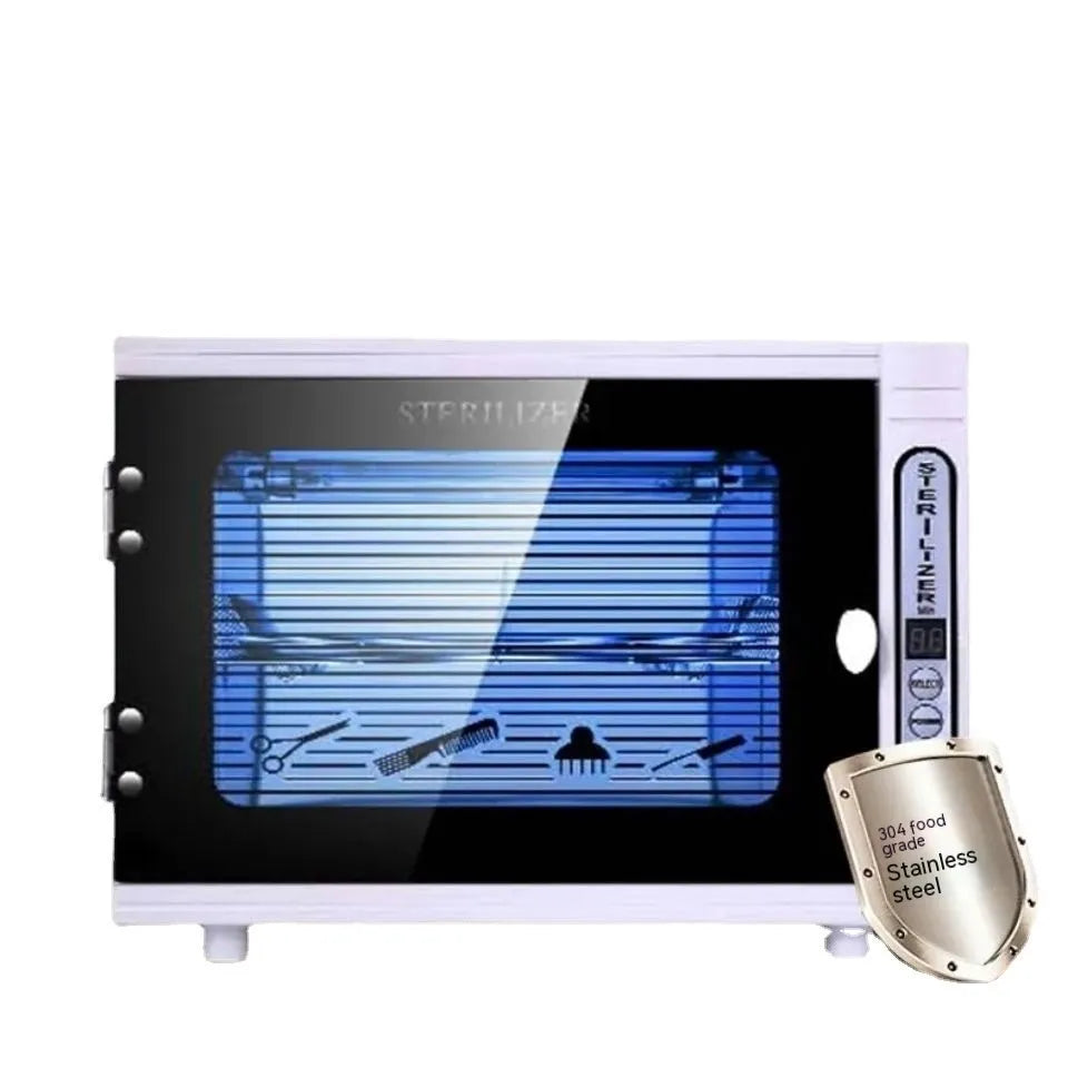 Small silver ultraviolet sterilizer for beauty salon tool sanitation with stainless steel interior