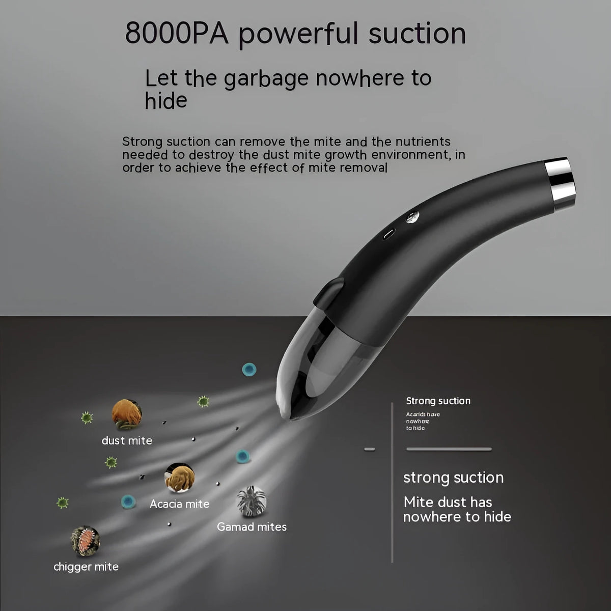 Handheld wireless car vacuum cleaner with 8000PA suction, USB charging, and folding or blow-and-absorb body options