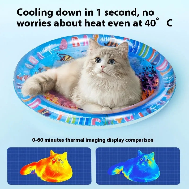 PVC inflatable water cooling cushion for pets showing marine design themes