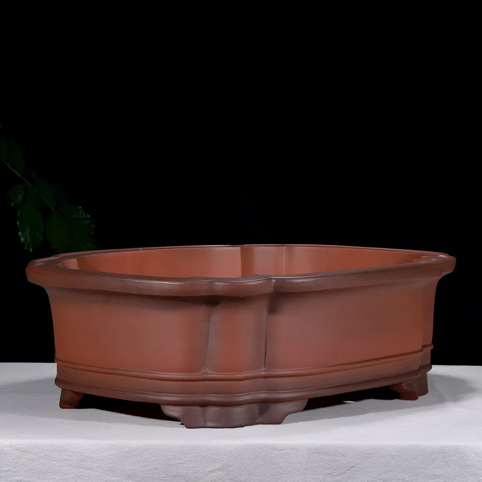 Chinese-style antique finish purple clay oval flowerpot measuring 71cm long by 54cm wide
