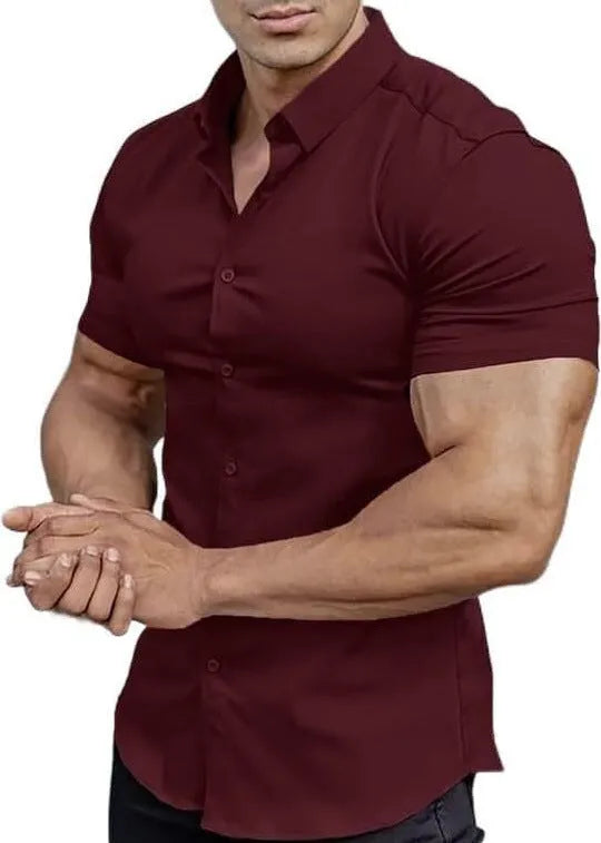 Men's short sleeve casual printed collar shirt in brown, available in sizes S to 5XL.