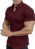 Men's short sleeve casual printed collar shirt in brown, available in sizes S to 5XL.
