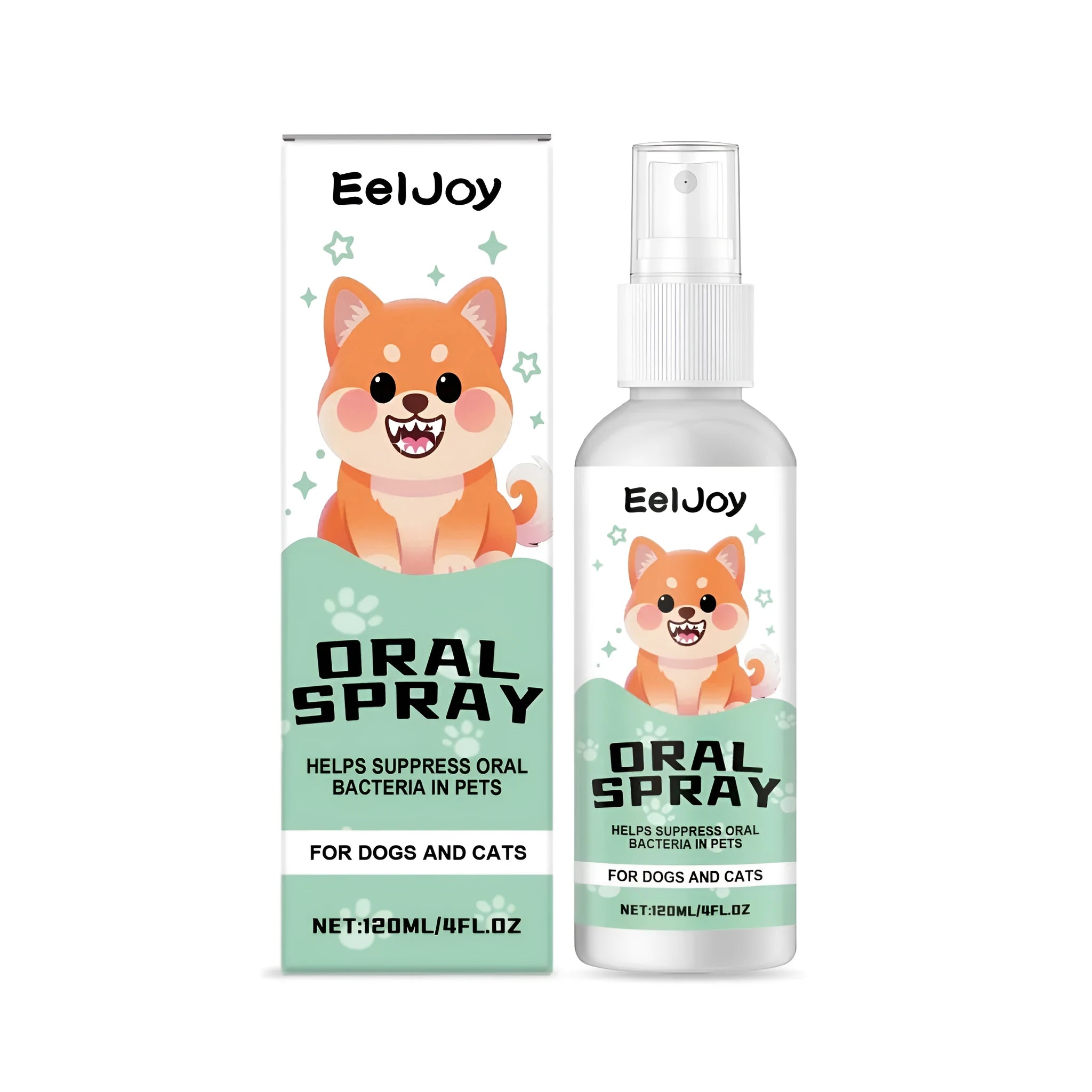 120ml bottle of mint-flavoured pet oral spray with chlorhexidine for dog and cat dental care