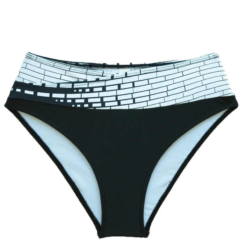 Women's two-piece bikini swimsuit with halter neck, high chest and contrast colour layered top, sizes S-XXL