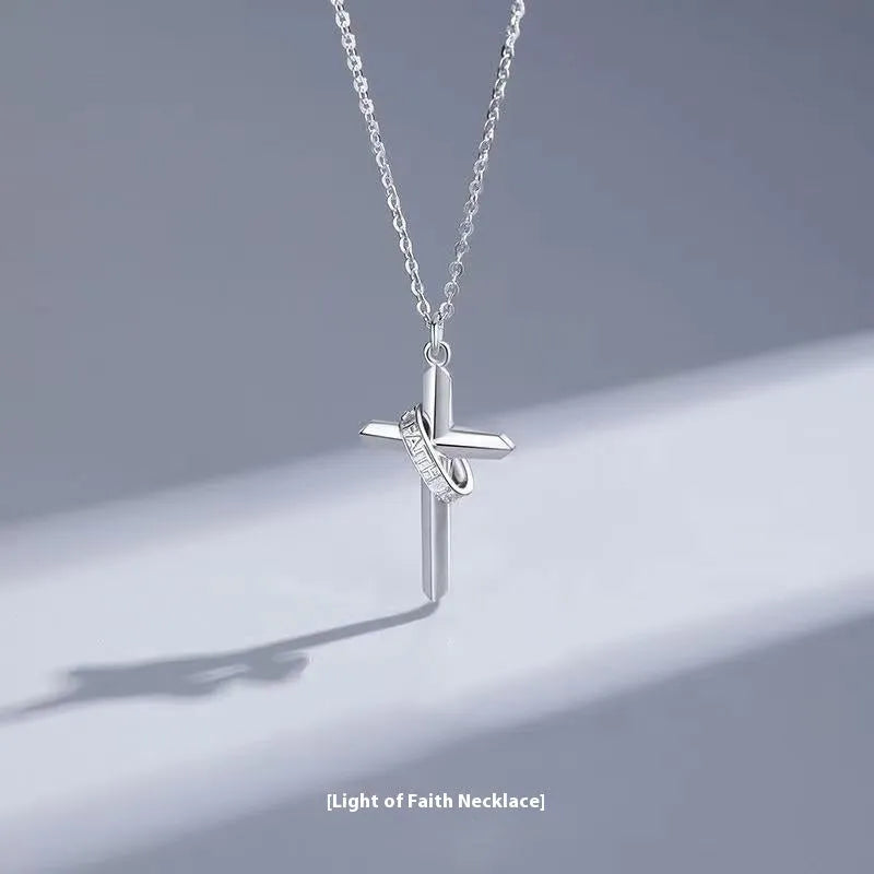 Unisex copper cross necklace with O-shaped chain, 55cm length, and 5cm extension chain