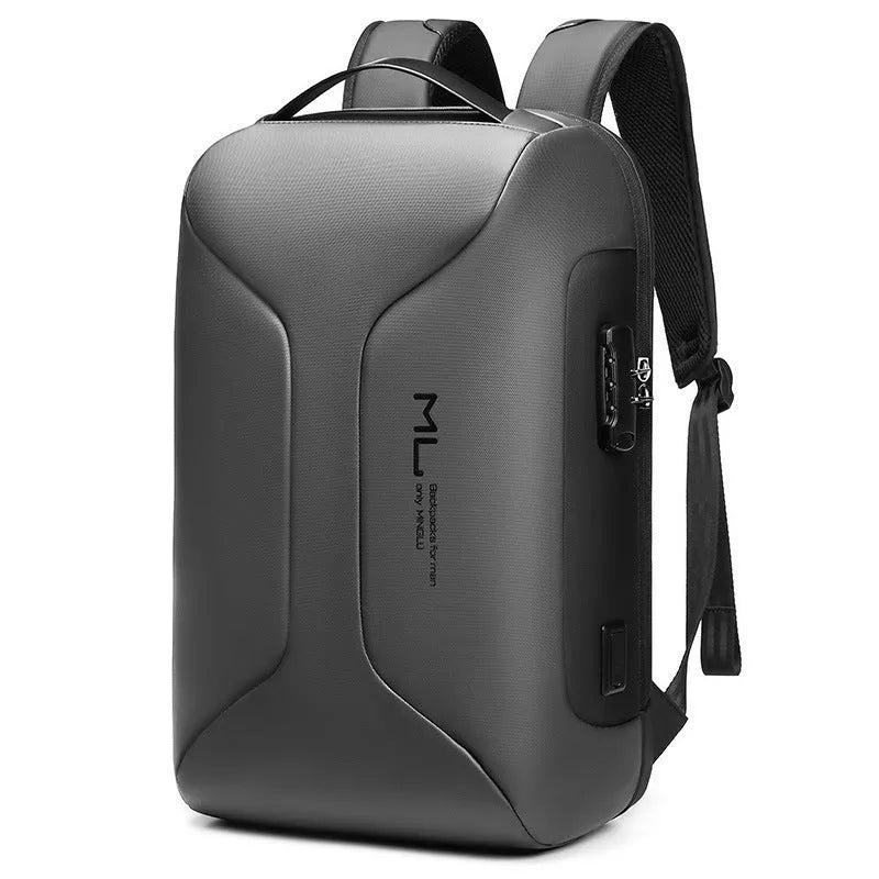 Men's business travel backpack in black Oxford cloth with large capacity and air pillow belt