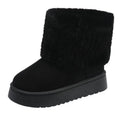 Thick-soled plush snow boots for women warm mid-tube furry cotton shoes available in black beige khaki