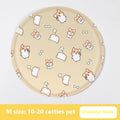 Dog cooling mat with cartoon design showing gel ice pad construction in beige bunny pattern
