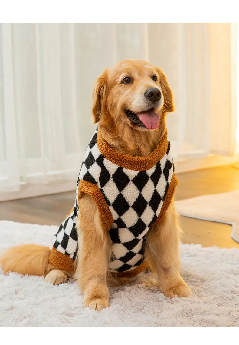 Black dog fluffy jacket vest with lambswool and cotton padding, available in sizes 3XL to 8XL.