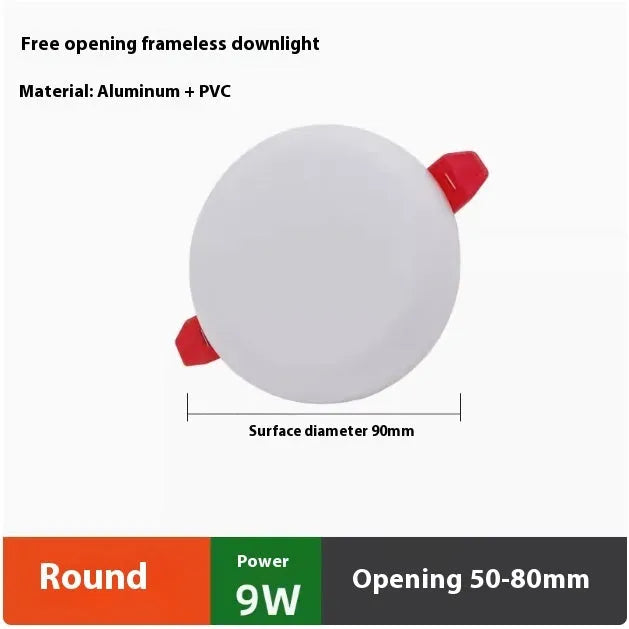 Ultra-thin circular and square LED panel lights with an adjustable mounting bracket.