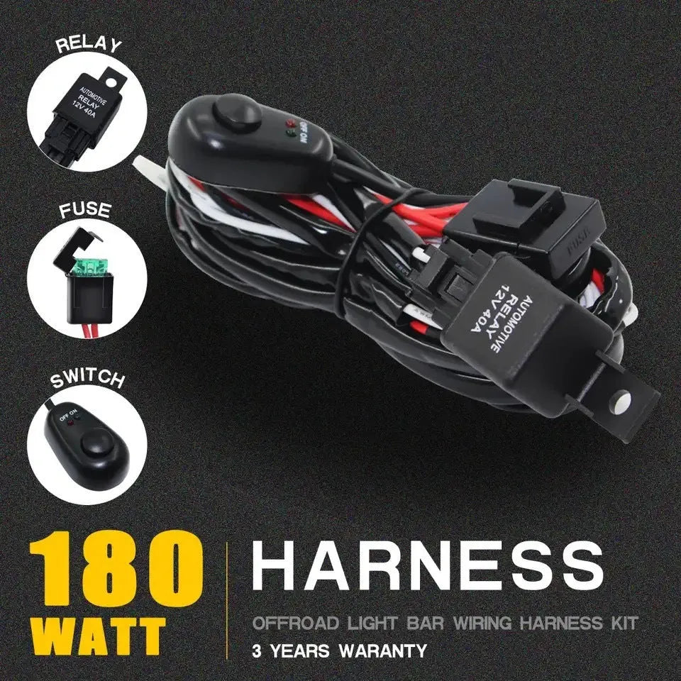 One drag two 2 metre LED work light wiring harness with silicone cable for automotive spotlight installation.