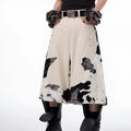Women's milk fibre cropped trousers with stitched fur detail in a printed pattern colour.