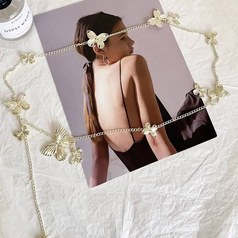 Golden butterfly waist chain belt for women with alloy metal construction