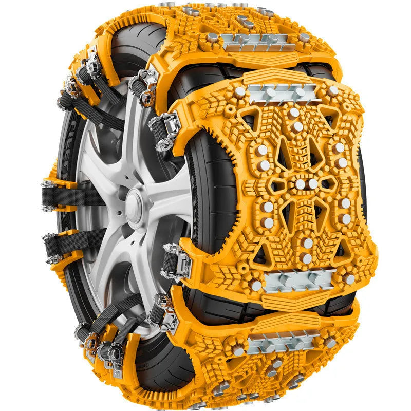 Universal car SUV nonskid chain with steel plate gear, snow shovel, and gloves