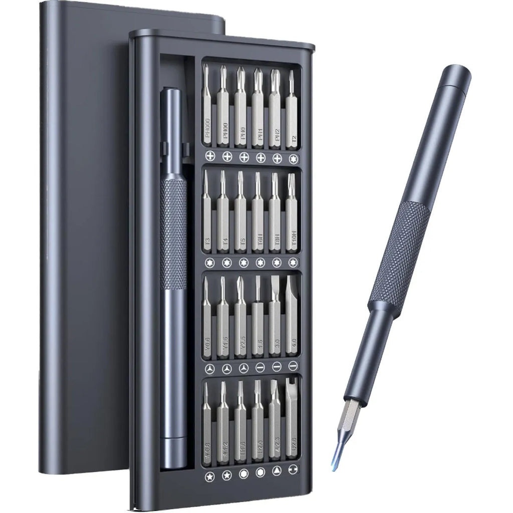 25-in-one magnetic screwdriver set with knurled ABS handle and chrome vanadium steel shaft.