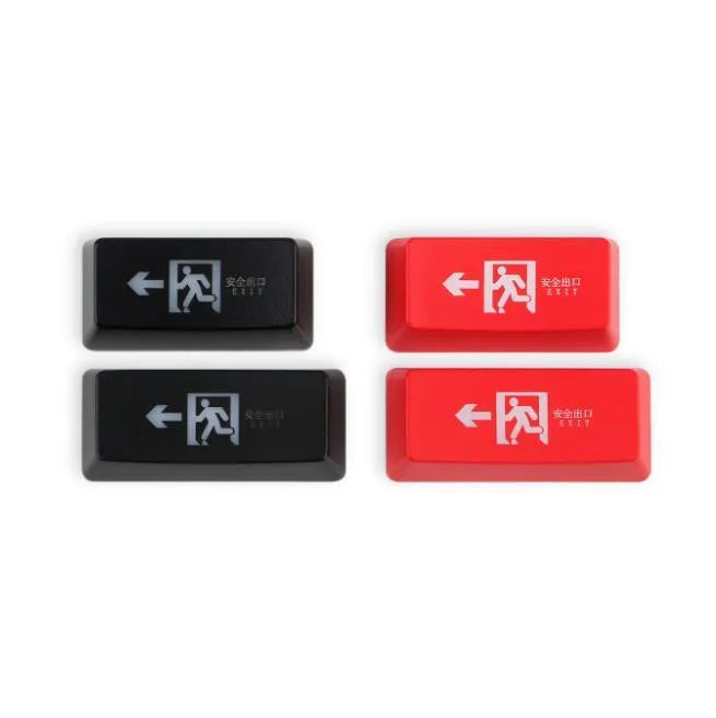 Transparent safety evacuation keycap with emergency exit symbol for mechanical keyboards