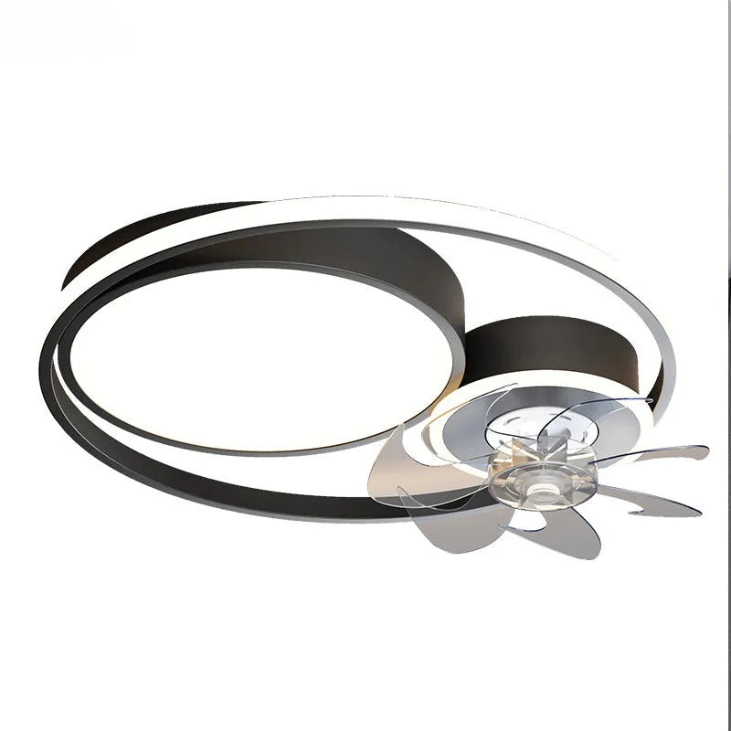Nordic style 48cm ceiling fan light with metal blades and acrylic lampshade in black finish