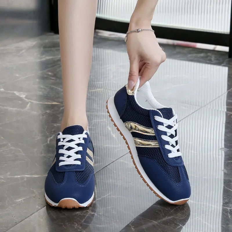 Blue women's casual sneakers with cross shoulder straps and non-slip rubber sole