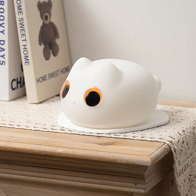Cat silicone night light, small tangerine or white, with USB charging cable and 20-minute timer