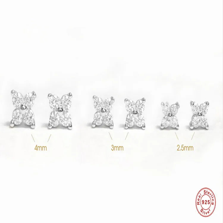S925 sterling silver stud earrings with petal crystal flowers in golden or platinum plating