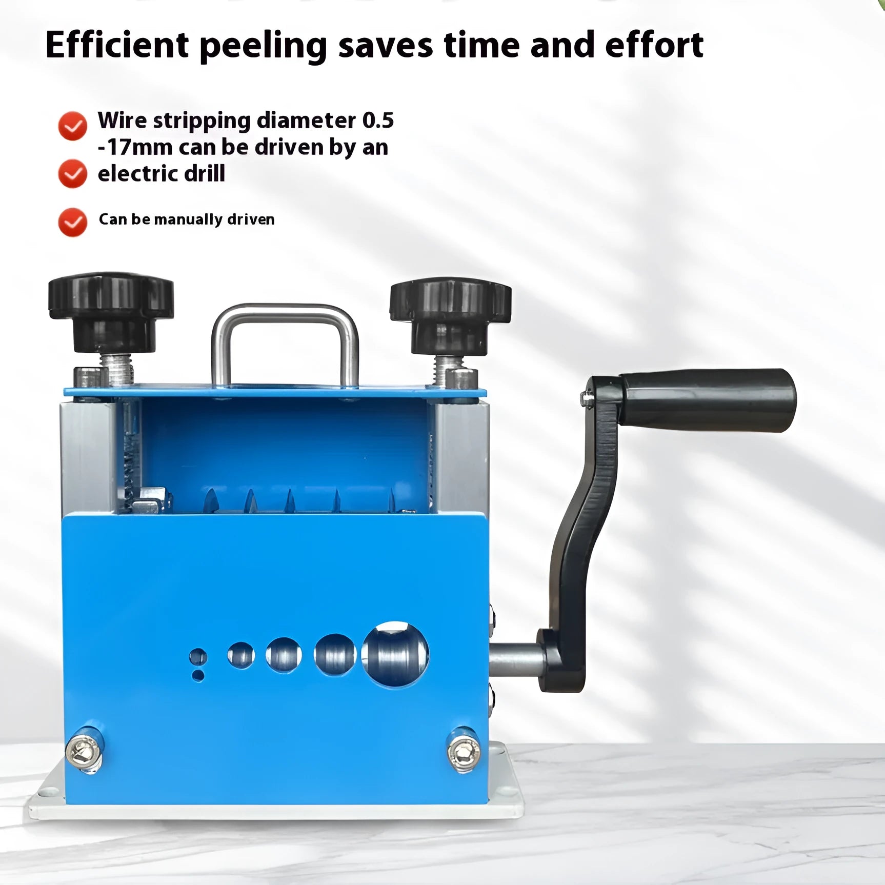 SD-017 manual wire stripping machine with adjustable diameter range on a workbench.