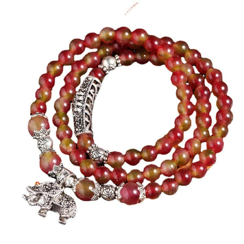 Watermelon crystal bracelet with Chinese knot closure in national style geometry shape
