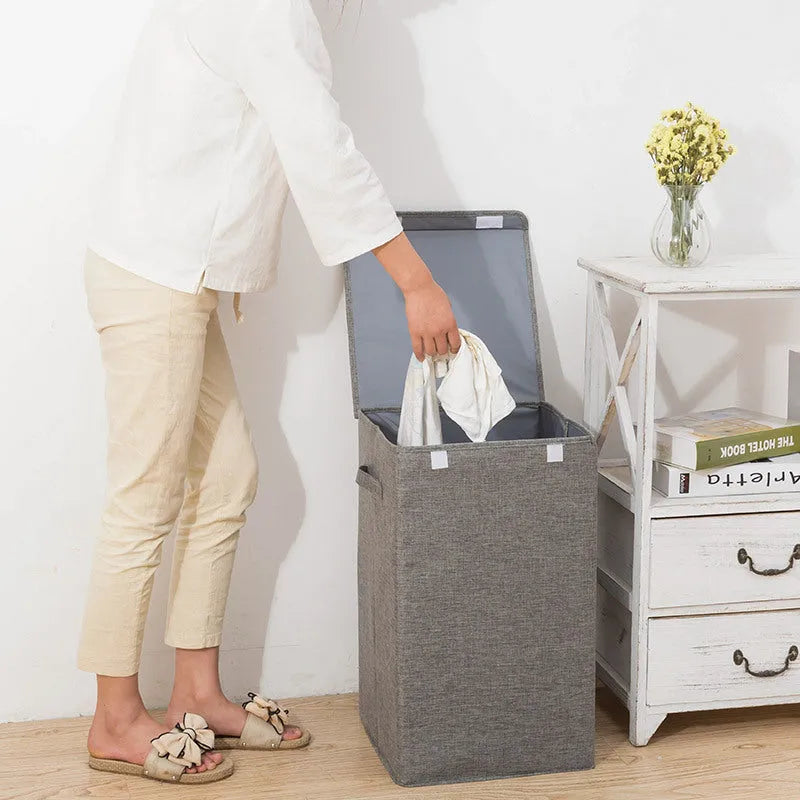 Foldable three-dimensional cotton linen storage basket in brown colour