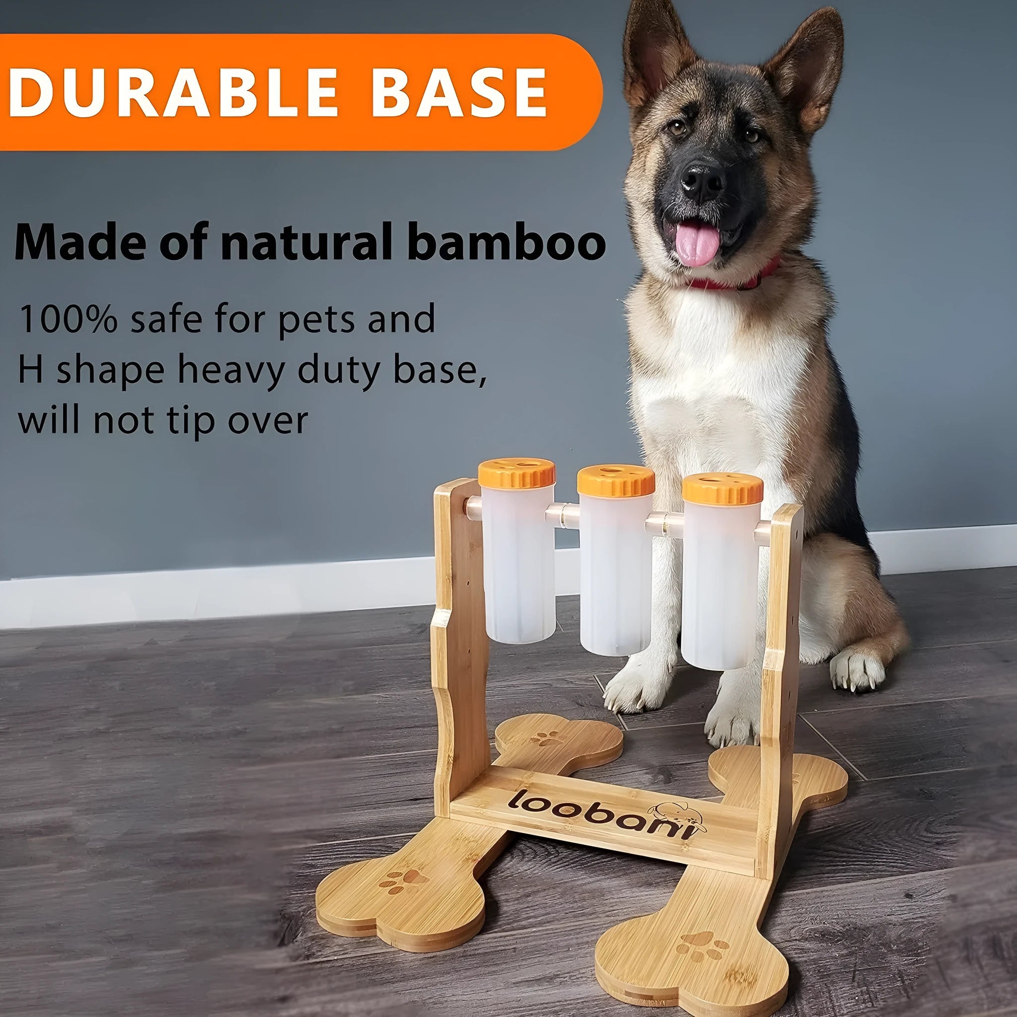 Wooden dog puzzle toy interactive snack dispenser feeder measuring 31x30x20cm dimensions