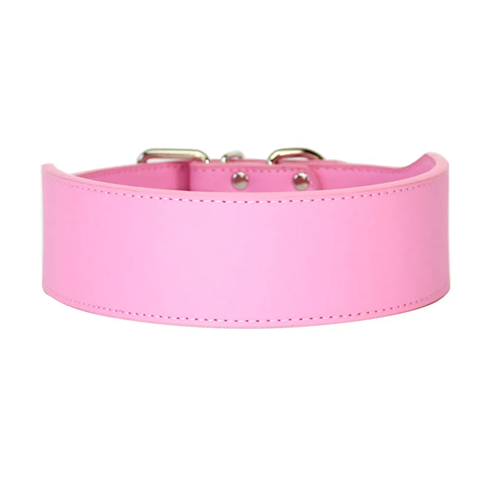 Fish-shaped leather dog collar, 5cm wide, anti-break loose fit, available in five colours and sizes L to 3XL