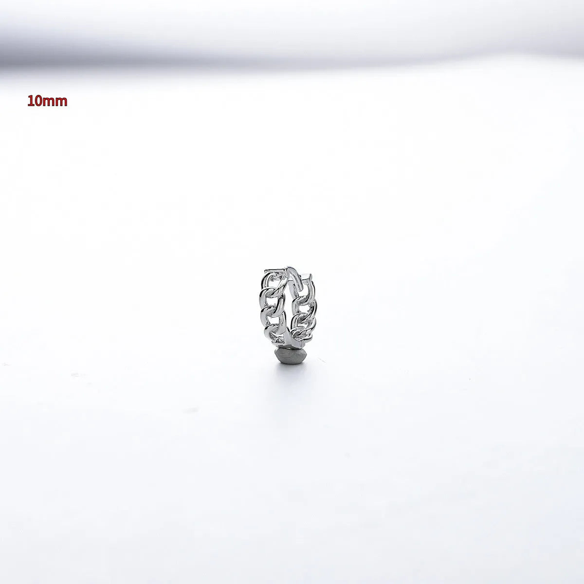 Silver geometric copper earrings for men in West Coast hip hop style, showing 10mm and 14mm size options.