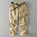 Men's casual cotton overalls with elastic waist in khaki, black, light grey, or army green.