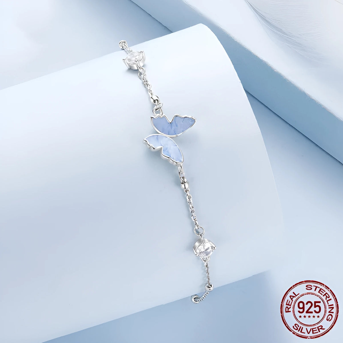 S925 sterling silver women's bracelet with butterfly and zodiac modelling in minimalist Mori style, colour BSB229.